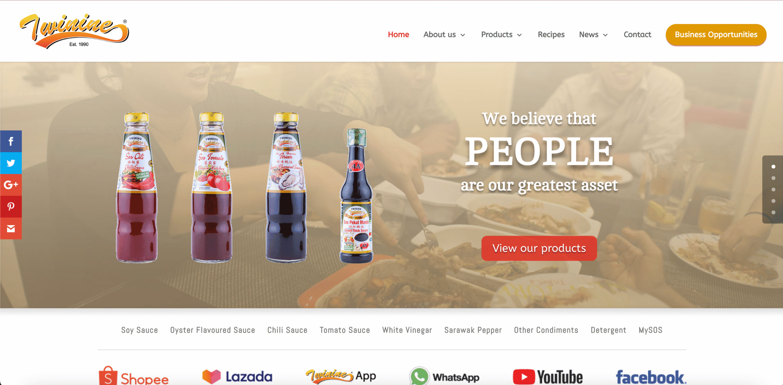 Soy sauce, chili sauce, and vinegar from Twinine Food Industries